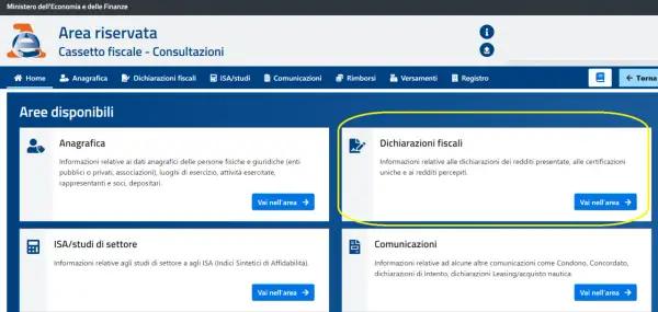 Area "Dichiarazioni fiscali" per info su redditi e certificazioni. Scopri cosa succede se non si presenta il CUD.